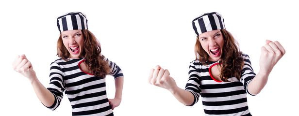 Convict criminal in striped uniform