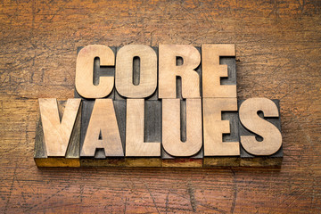core values word abstract in vintage wood type