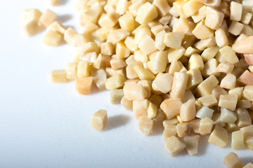 beautiful natural yellow stone scattered on a white background