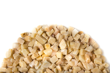 beautiful natural yellow stone scattered on a white background