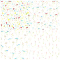 Set of seamless vector backgrounds with meadow flowers