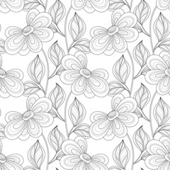 Vector Seamless Monochrome Floral Pattern