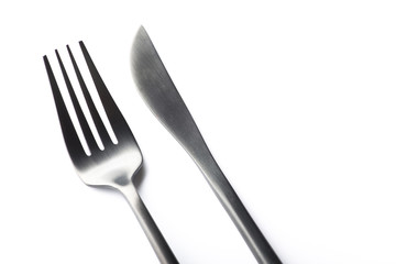 black fork and knife isolated