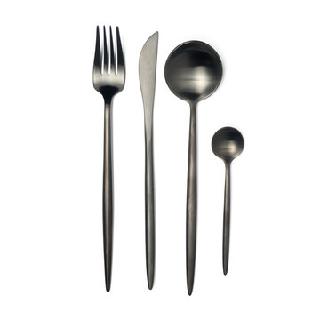 Cutlery set with black fork, knife and spoon
