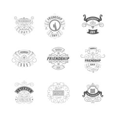 Happy Friendship day. Vector typographic colorful design. Badges for your holiday design postcards, posters.