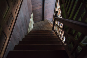 old Wooden stairs in house, interior.