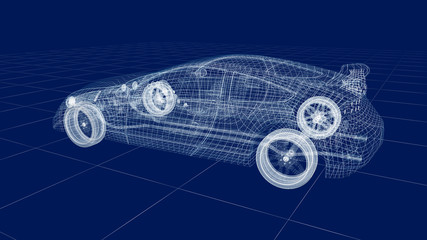 Naklejka premium Transparent car design, wire model.3D illustration. My own car design.