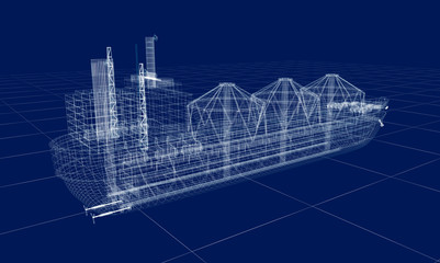 Oil tanker ship wire model isolated on white. My own design. 3D illustration.