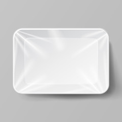 White Empty Blank Styrofoam Plastic Food Tray Container. Mock Up Good For Branding Marketing.