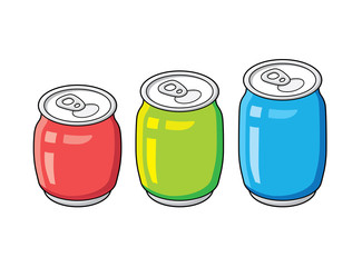 Red, green and blue beer, cola or soda soft drink cans isolated.