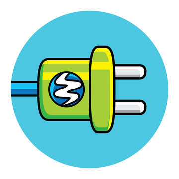 Green AC power plug with electricity lightning symbol, vector icon.