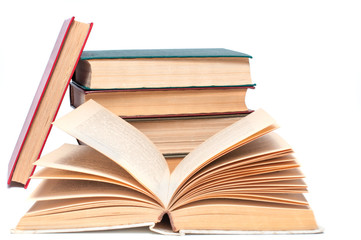 A stack of books isolated on white background