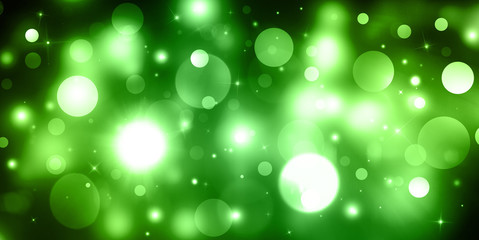 Green sparkle defocused rays lights bokeh abstract background. Web Banner, Header Layout Template.