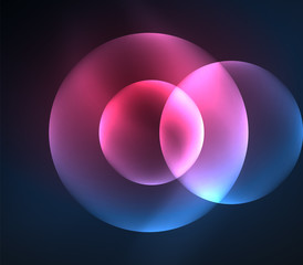 Glowing shiny overlapping circles composition on dark background