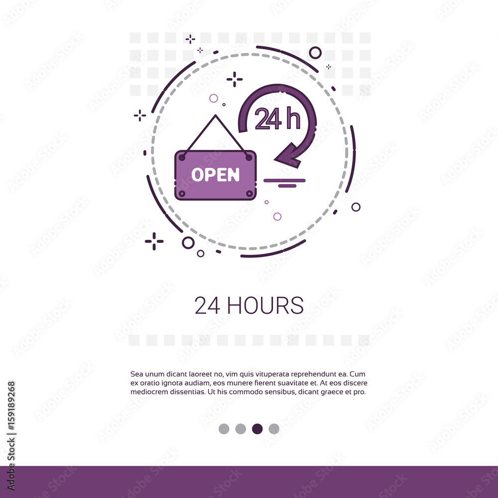 Aufkleber open 24 hours working time label web banner with copy space vector illustration