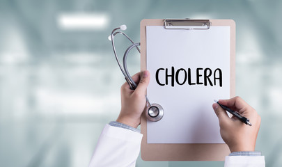 WARNING CHOLERA Medicine doctor working hard