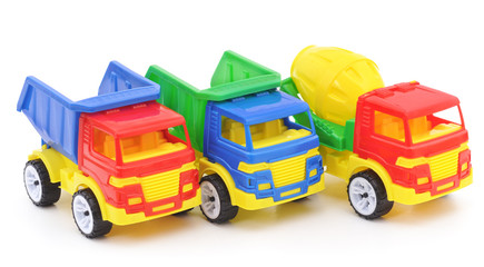 Plastic toy cars.