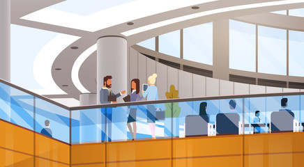 Modern Business Center Office Building Businesspeople Working Meeting Interior Flat Vector Illustration