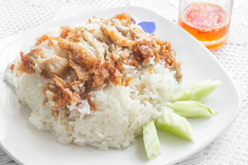 Fry chicken rice thai style. thai food
