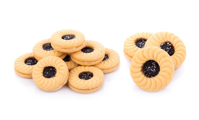 Sandwich biscuits with Blueberries on white background