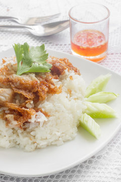 Fry chicken rice thai style. thai food