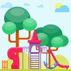 Children playground fun childhood play park activity flat vector illustration