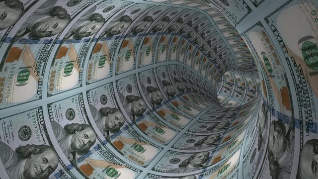 Camera Is Moving In Tunnel Of Dollars