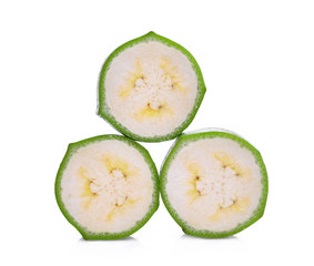 stack of sliced raw green banana isolated on white background