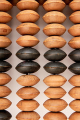 Worn aged wooden abacus. Old vintage abacus macro.