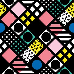 Decorative geometric shapes tiling. Multicolor irregular pattern.  Abstract colorful background. Artistic decorative ornamental lattice