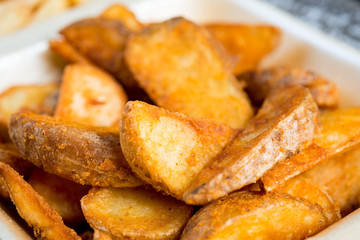 Golden French fries potatoes ready to be eaten