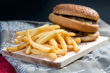 Cheese burger - American cheese burger with Golden French fries