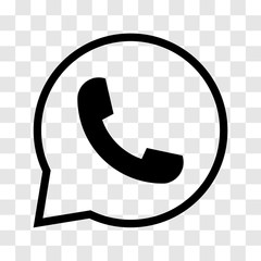 Phone rounded icon. iconic symbol inside a speech bubble, on transparency grid.  Vector Iconic Design.