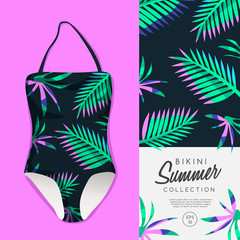 Woman Swimsuit with Summer Pattern : Vector Illustration