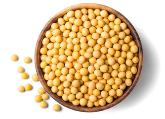 raw soybeans isolated on white, top view