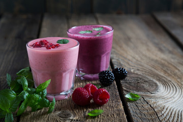 Fresh raspberry and blackberry smoothies