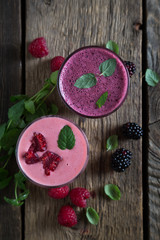 Fresh raspberry and blackberry smoothies