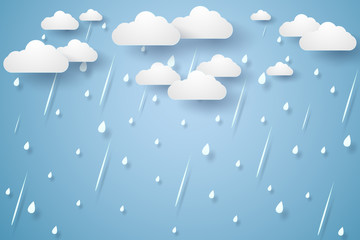 Vector illustration rain background, rainy season, paper art style