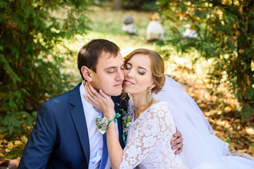 caucasian happy romantic young couple celebrating their marriage