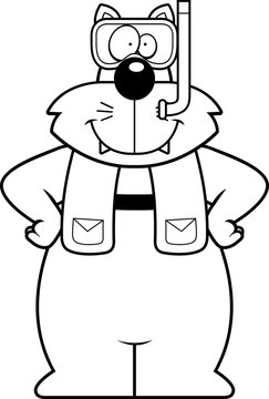 recommend clip art: Cartoon Cat Snorkeling