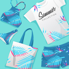 Woman Swimsuit with Summer Pattern : Vector Illustration
