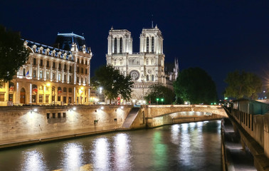 Notre Dame Cathedral at night, Paris, France