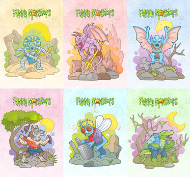 Cartoon monsters set of images