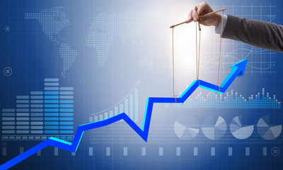 Businessman keeping the growth in economy