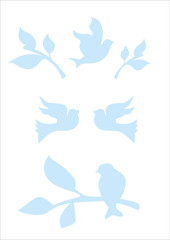 иллюстрация с птицами на ветках, силуэт элементов природы