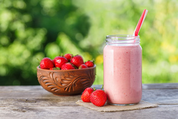 smoothie in jar with natural background