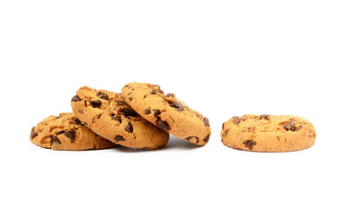 Cookies with chocolate pieces isolated on white background
