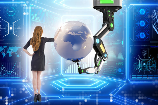 Businesswoman in futuristic global business concept