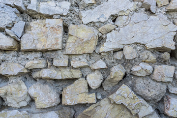 Aged vintage stone brick wall texture in Matera, Italy as background
