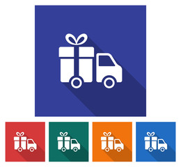 Fototapeta na wymiar Square icon of delivery car. Flat style illustration with long shadow in five variants background color
